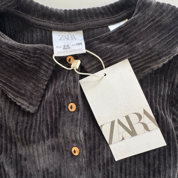 ZARA Corduroy Dress | Peter Pan Collar, Long Sleeve | Charcoal | 3–4Y | NWT - Picture 4 of 5